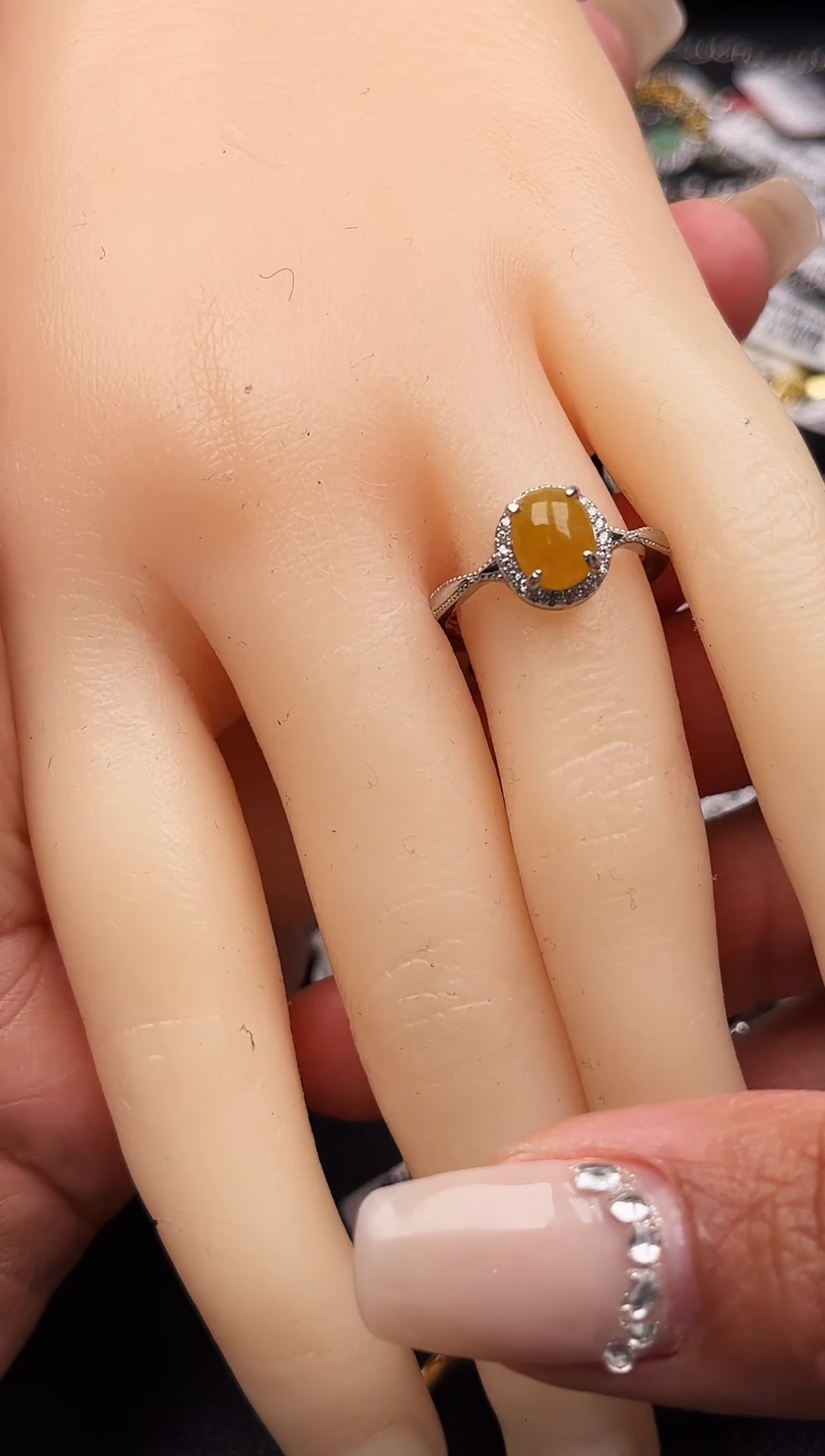 【闪购商品】翡翠戒指银S925镶嵌缅甸天然A货翡翠S925银镶嵌