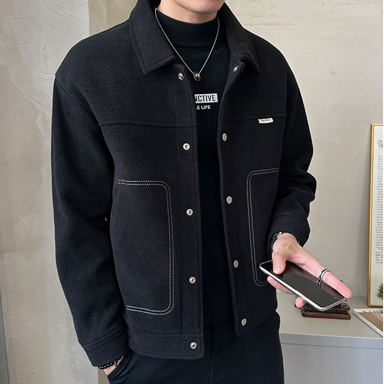 翻领潮牌品质夹克男士短款毛呢大衣男冬季潮牌加厚呢子外套男冬装