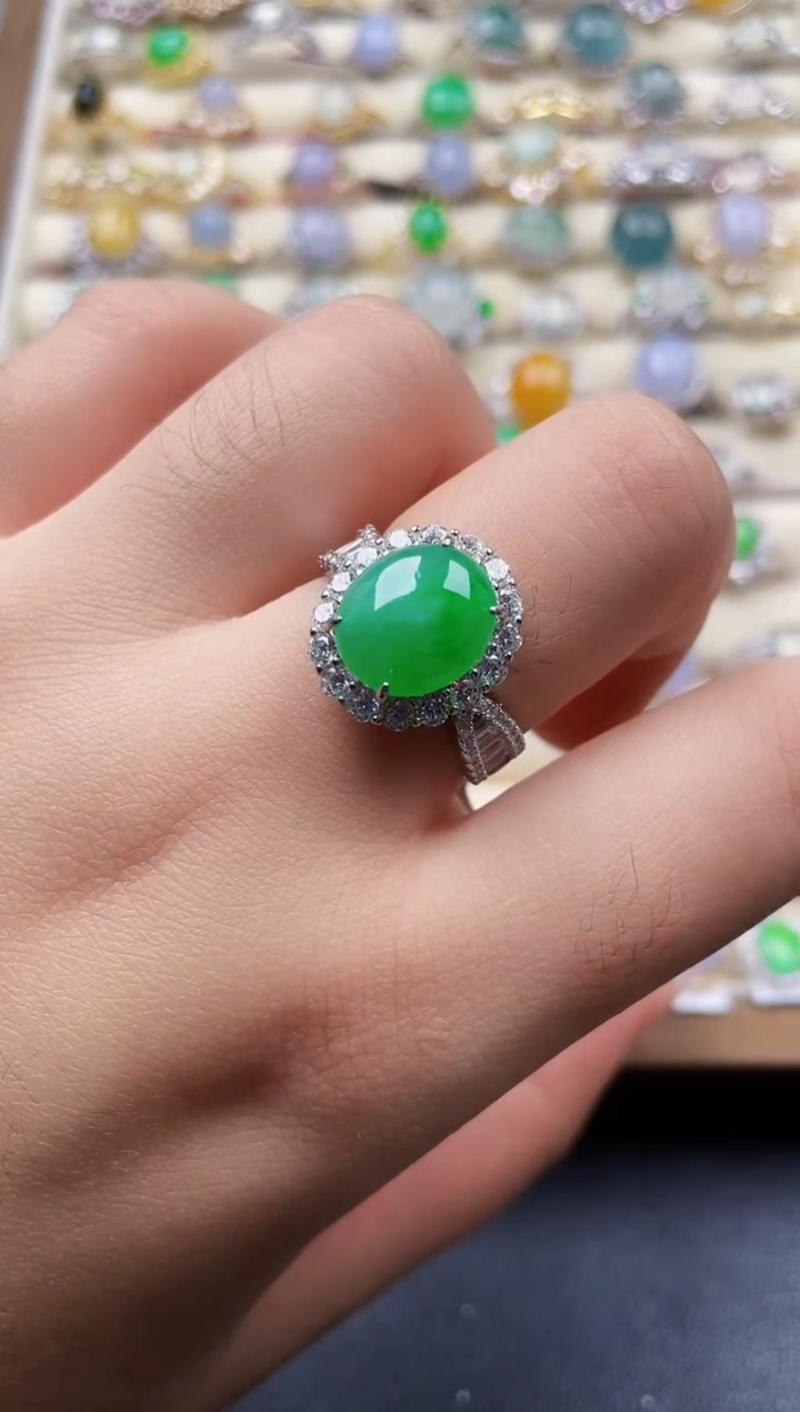 银S925镶嵌戒指翡翠彝****】1