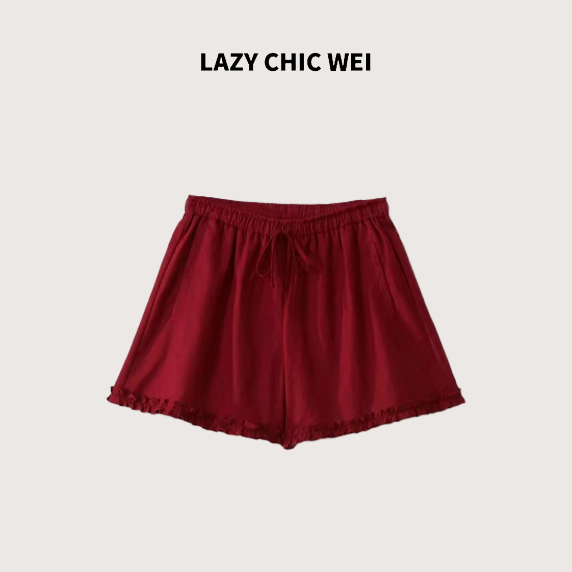 WEI 亚麻棉混纺木耳边复古红高腰凉感短裤25SSW1338