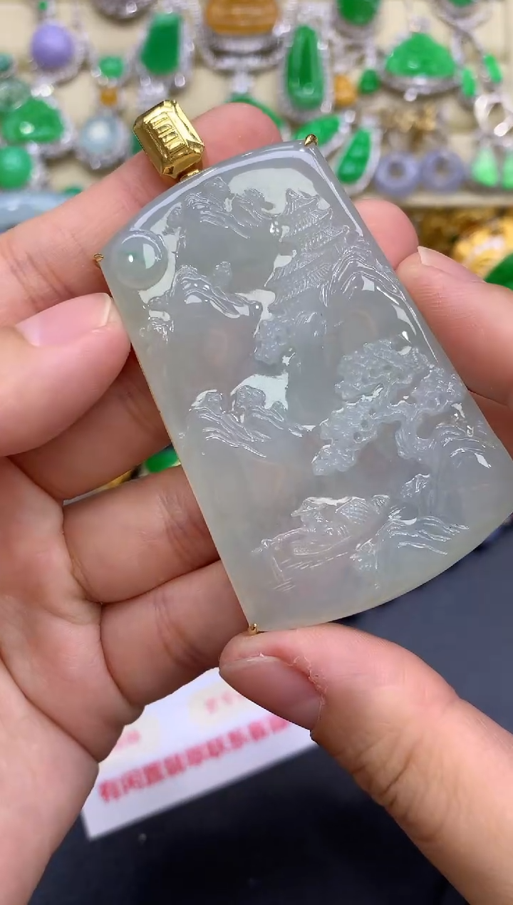 颈饰18K金镶嵌翡翠342-中国好珍宝