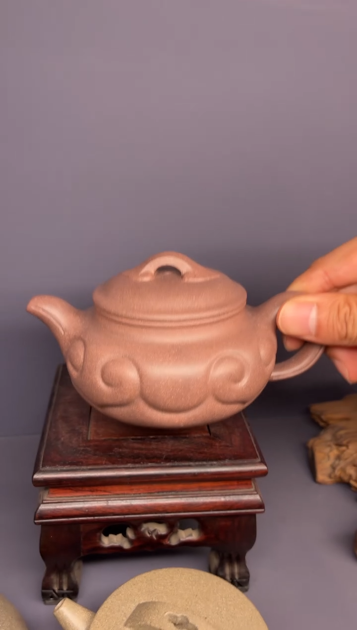 茶壶紫砂桃花泥 仿古如意