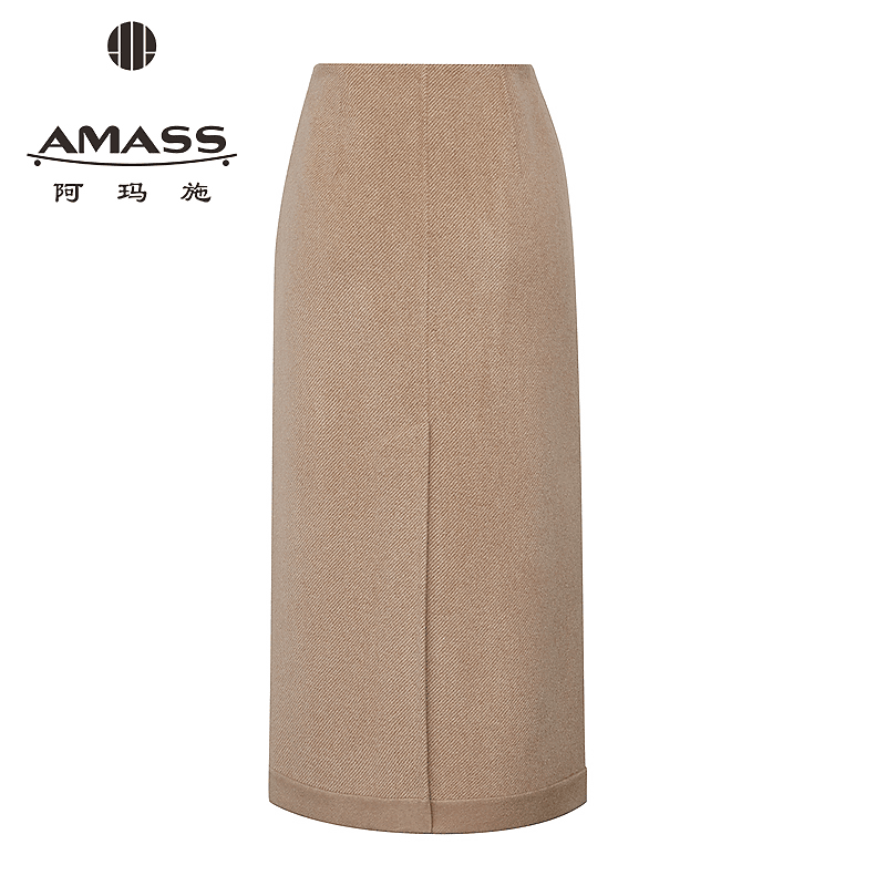 阿玛施AMASS 时尚轻奢质感极简风后开叉中腰山羊绒直身半裙520037