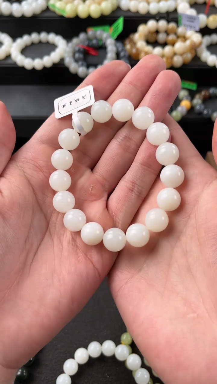 【闪购商品】和田玉手串未镶嵌且末天泰白玉卡12微色差