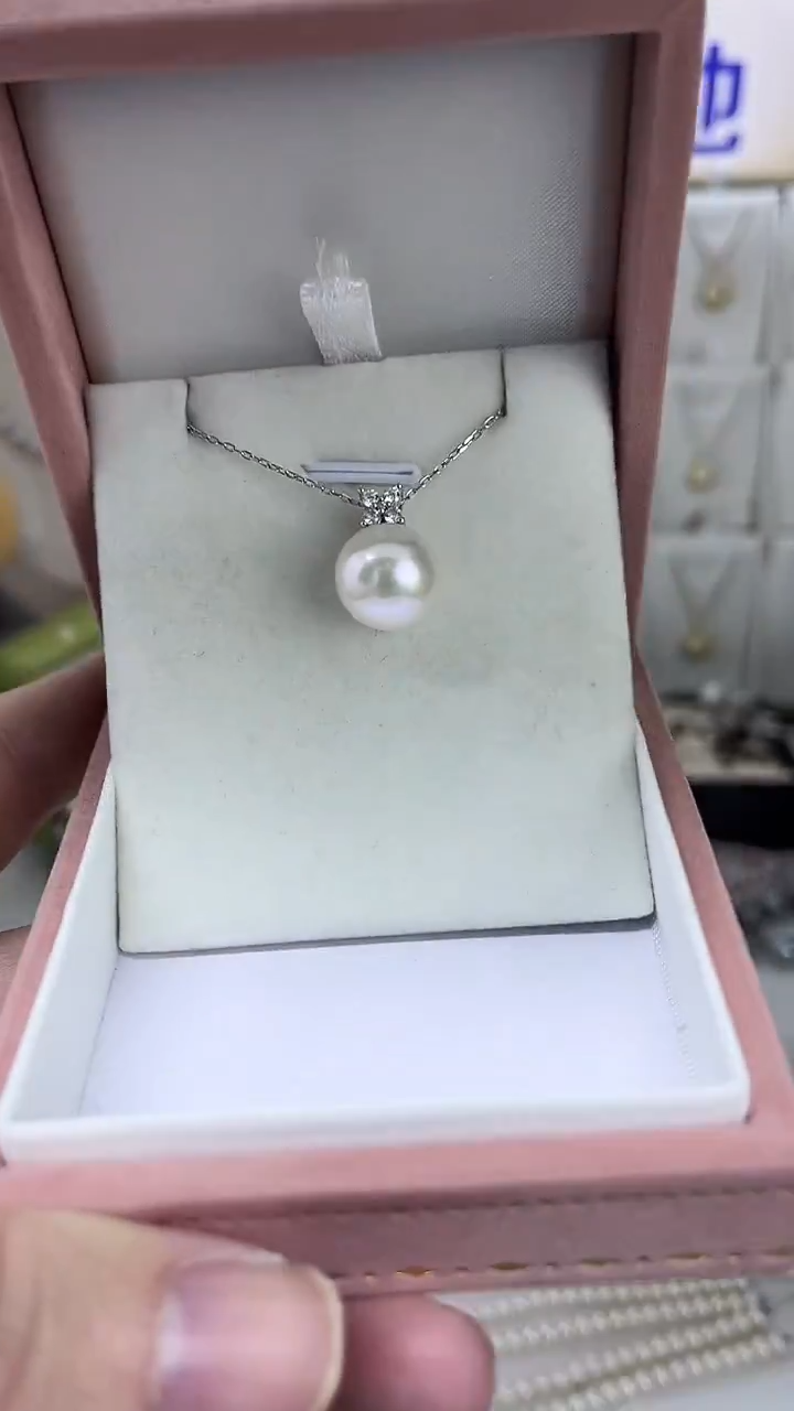 颈饰银S925镶嵌淡水珍珠14天然珍珠极光四叶草吊坠12-13