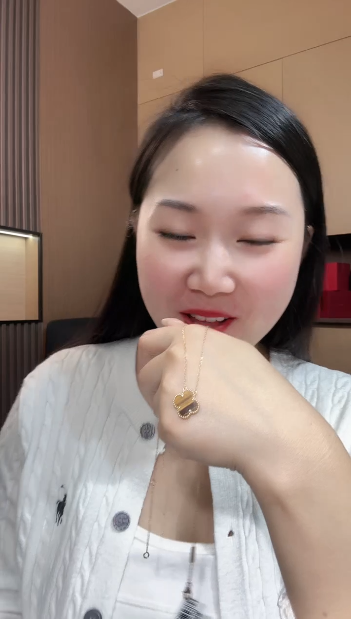 【闪购商品】木变石（虎睛石）套链18K金镶嵌 黄色k黄四叶草套链GHJ25