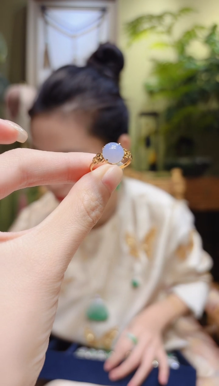 【闪购商品】翡翠戒指18K金镶嵌紫蛋翡翠戒指