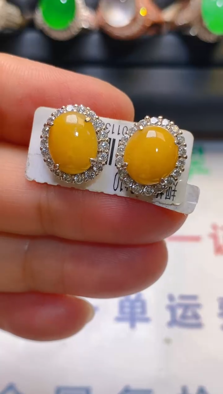 【闪购商品】翡翠耳饰银S925镶嵌天然A货翡翠1
