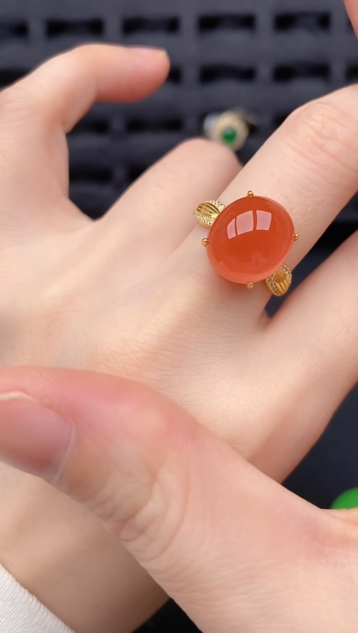 银S925镶嵌南红玛瑙戒指401