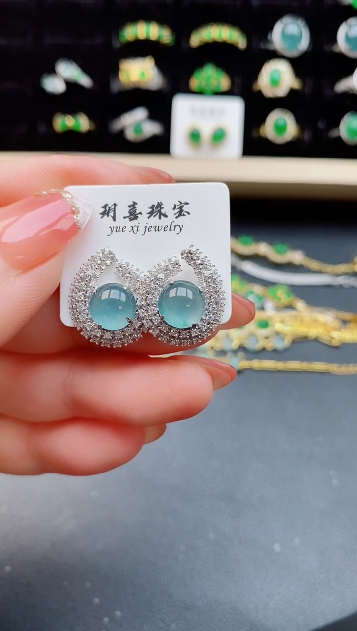 【闪购商品】翡翠耳饰银S925镶嵌21212
