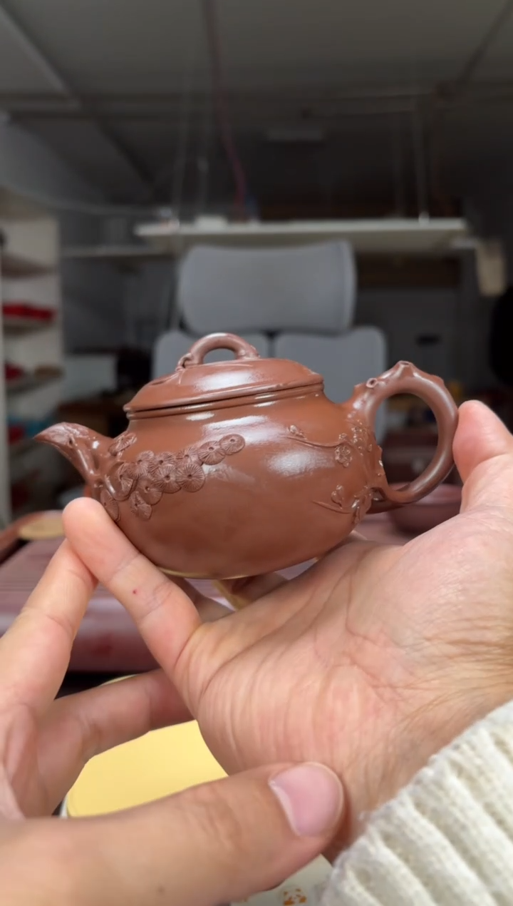 茶壶紫砂全手工老紫泥三友壶230毫升