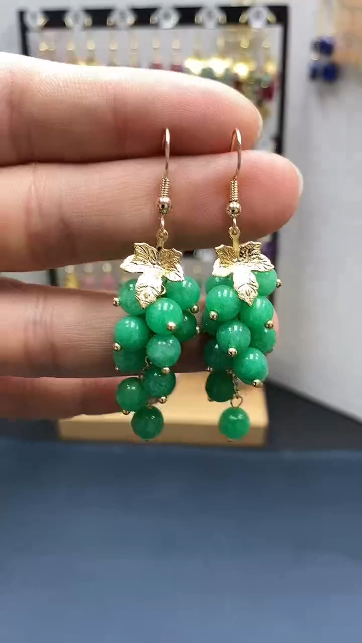 【闪购商品】翡翠耳饰银S925镀金镶嵌尺寸6mm葡萄06