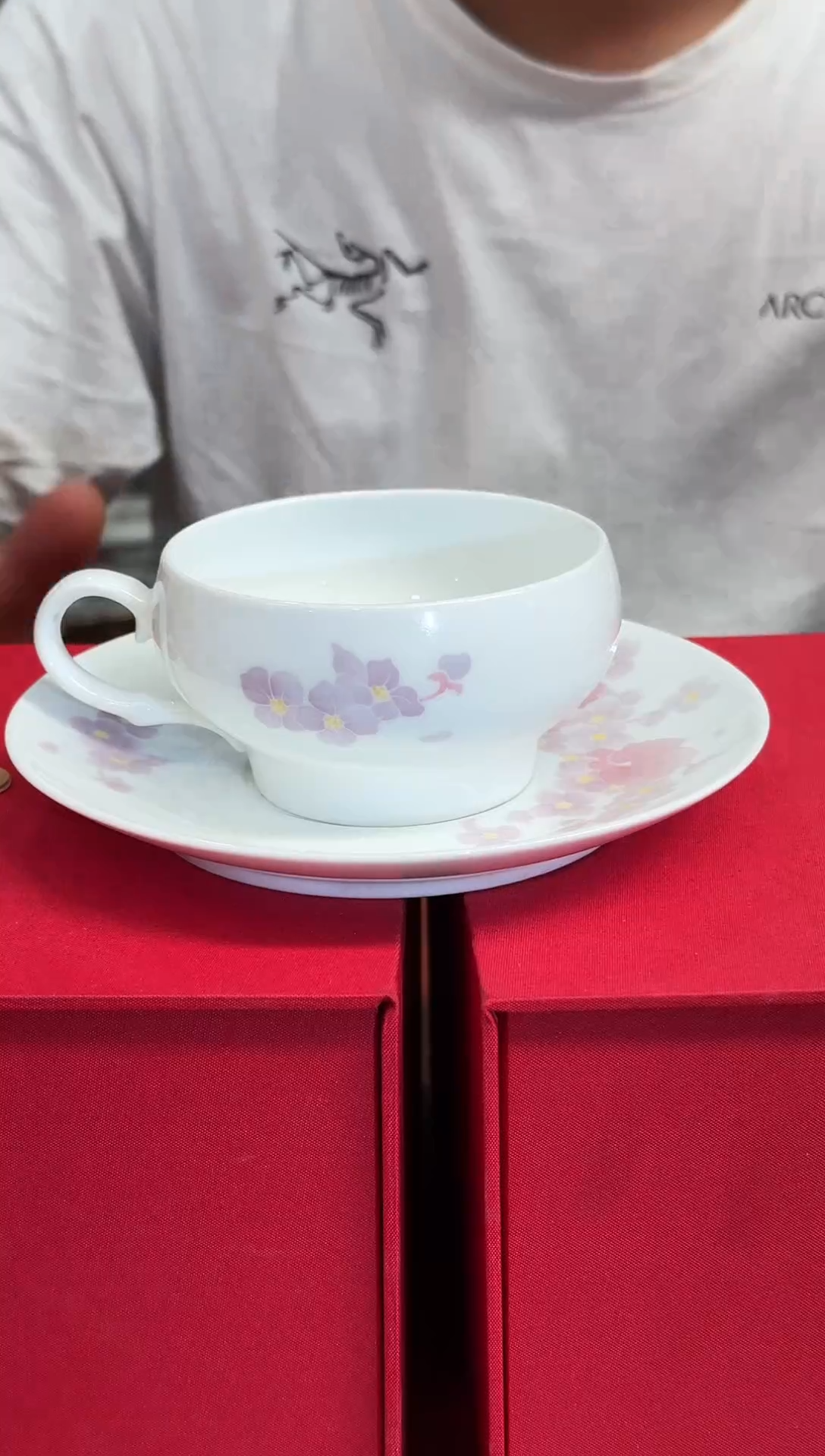 207函夏非遗釉下五彩紫色花卉陶瓷咖啡杯