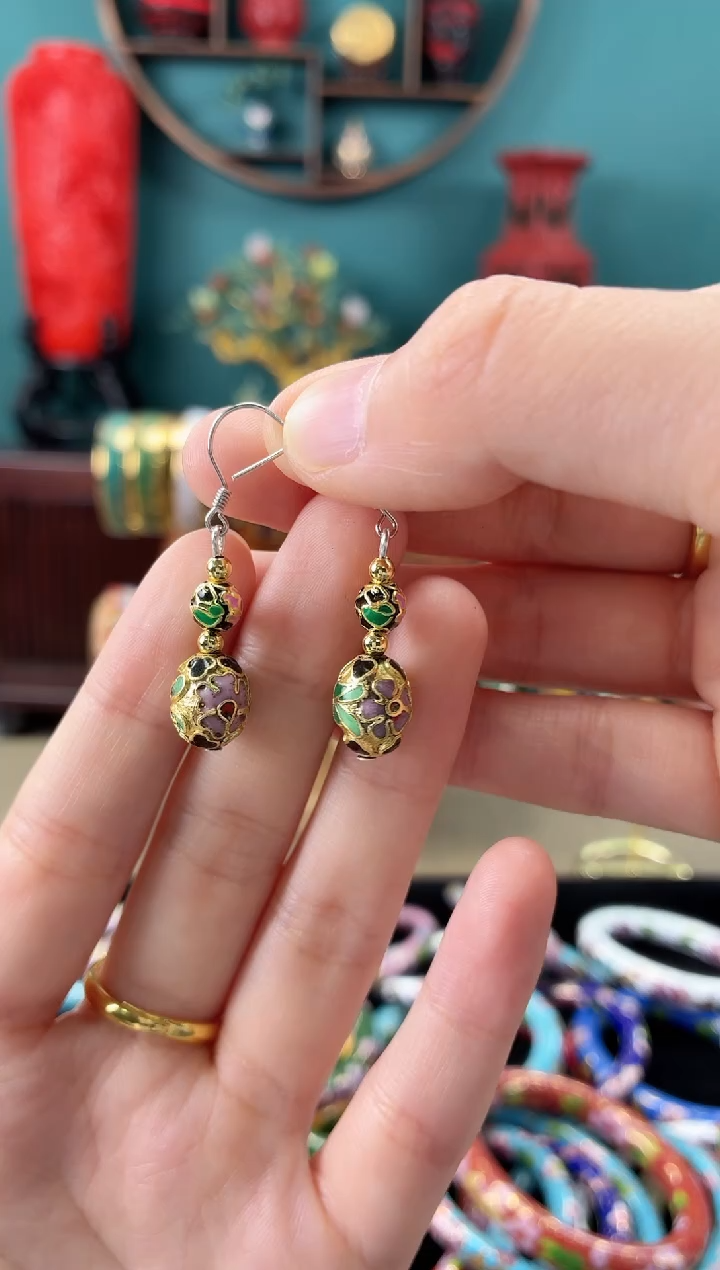 景泰蓝非遗手工耳环黑