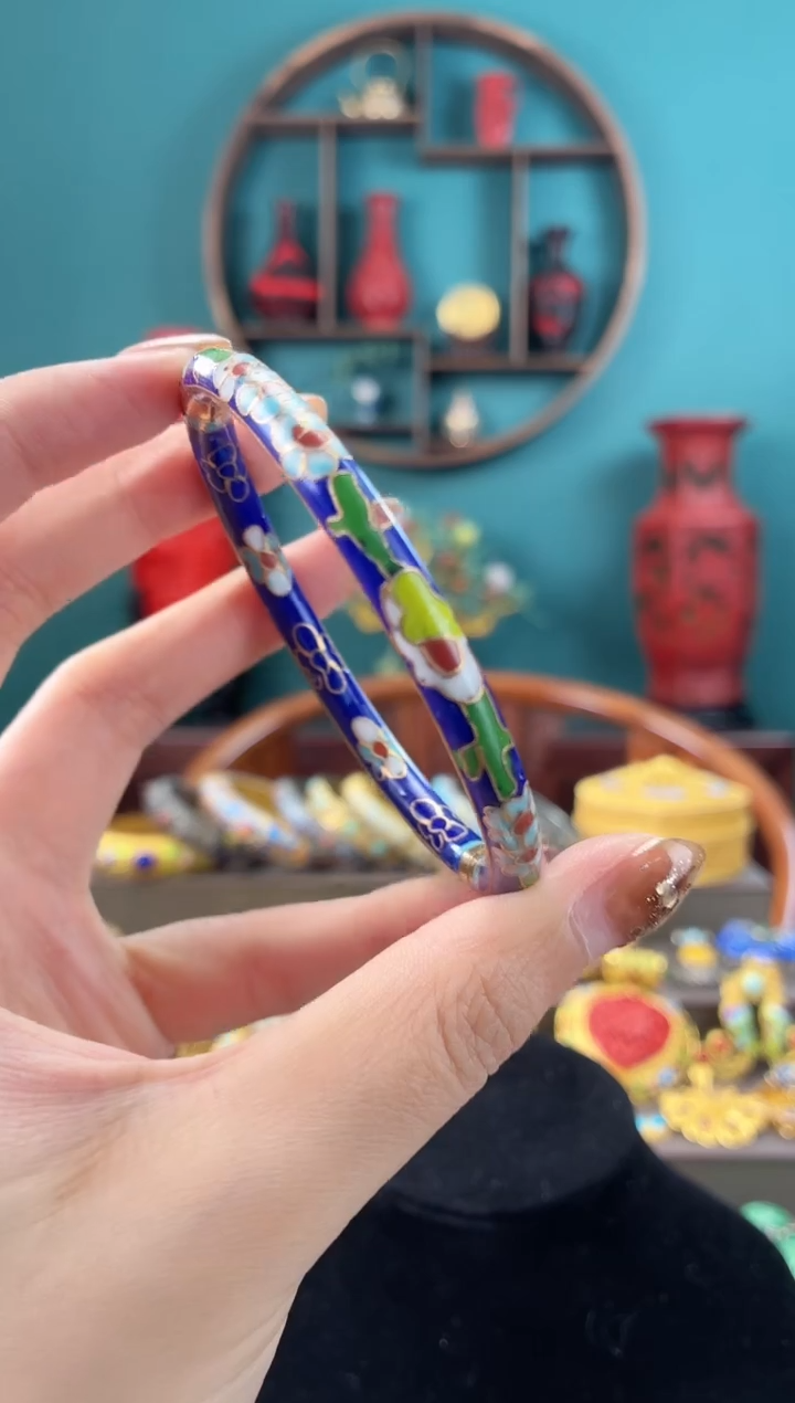 景泰蓝金地开口镯子57-62宝蓝