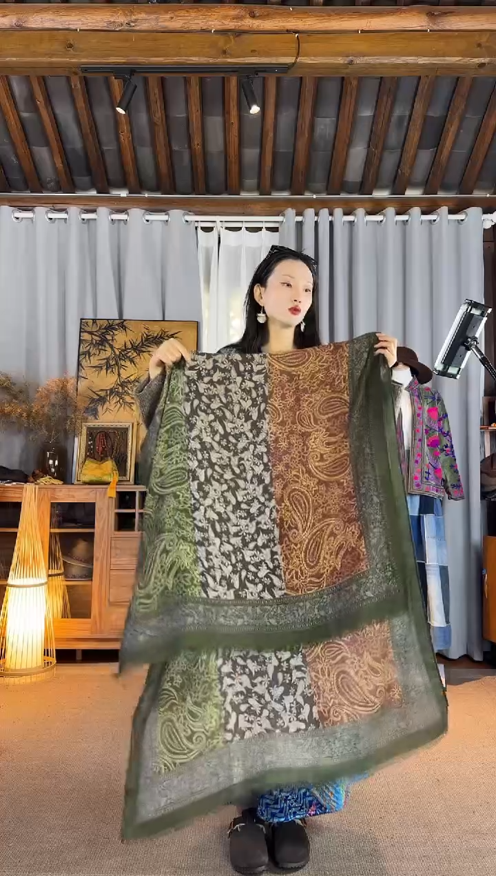 设计师款绿色拓印围巾