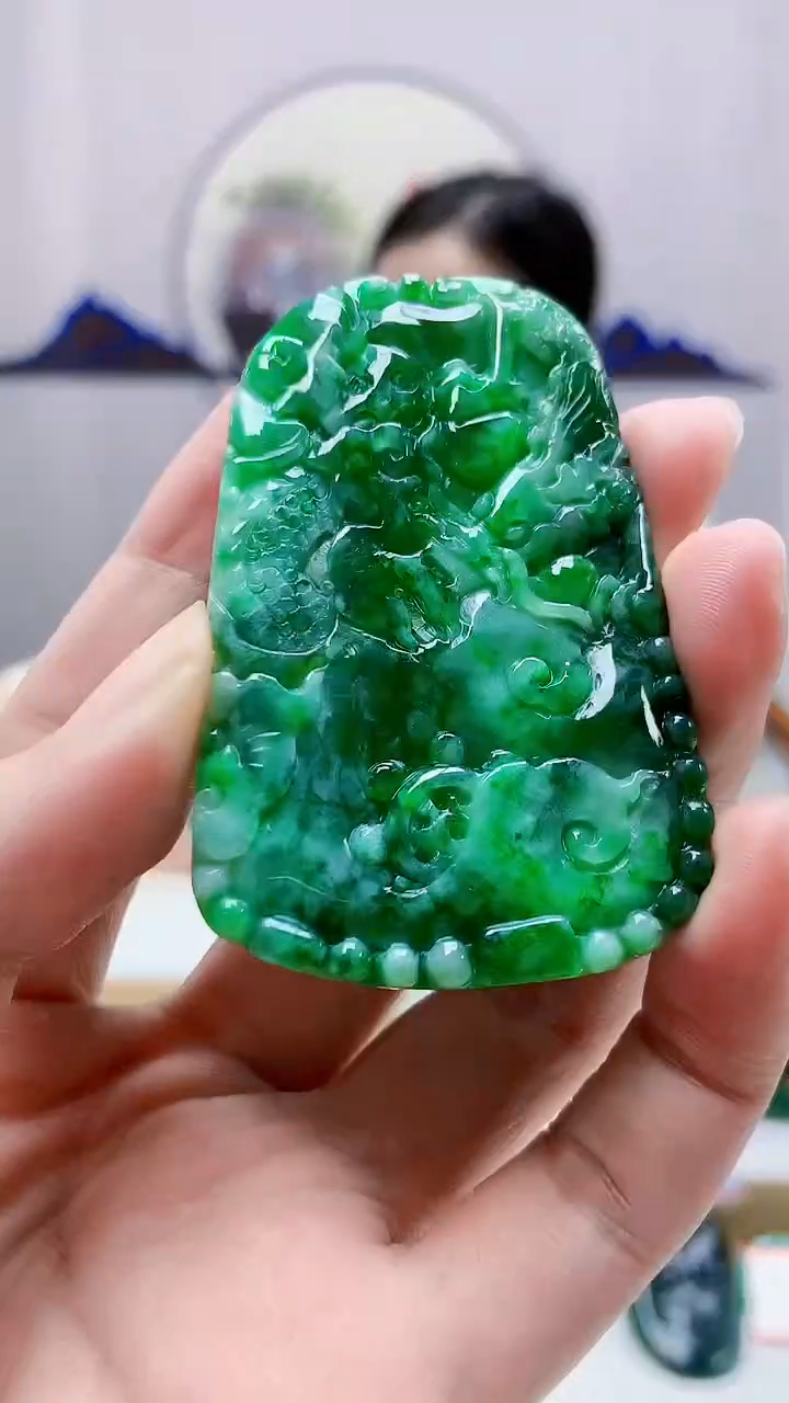 未镶嵌定制翡翠4852zm-毛货挂件5龙牌