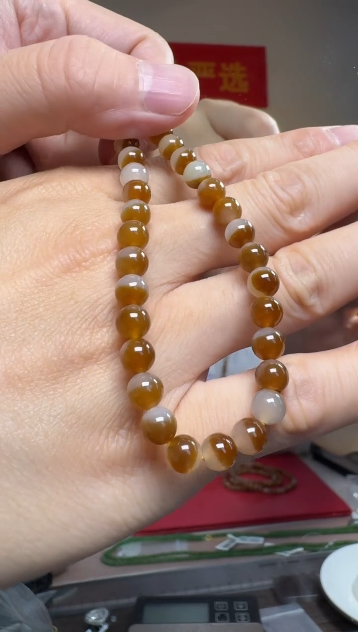 手串未镶嵌和田玉和田玉糖白圆珠单圈手串