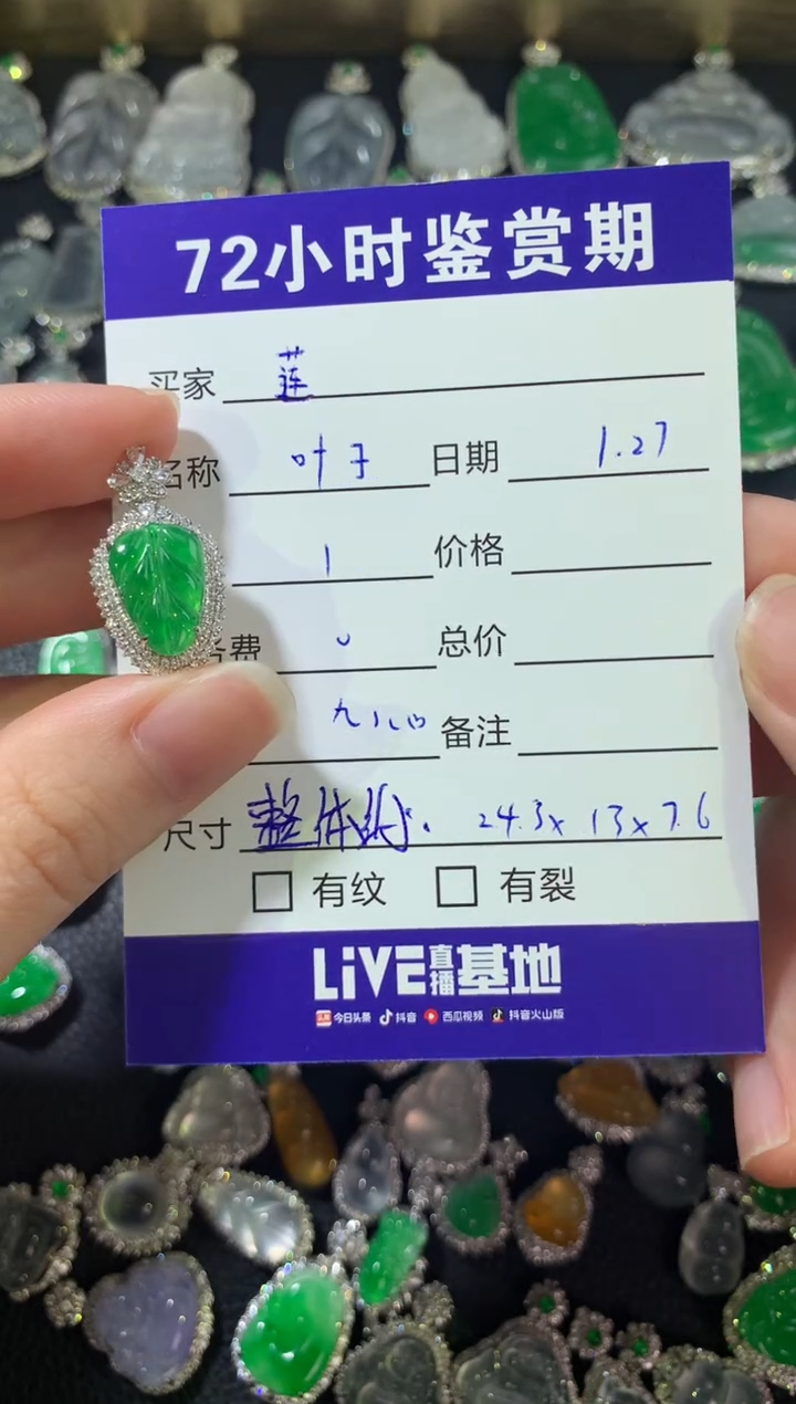 【闪购商品】翡翠颈饰18K金镶嵌绿叶子