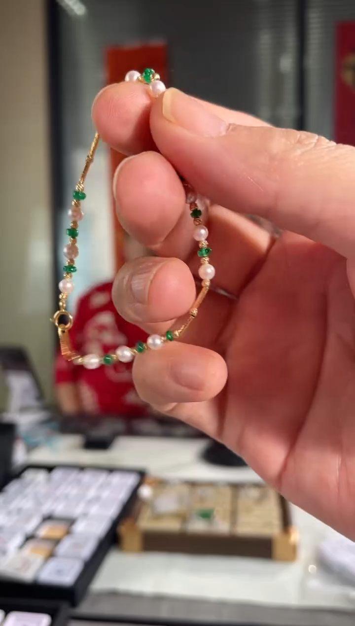 【闪购商品】祖母绿手链18K金镶嵌手链18k扣头