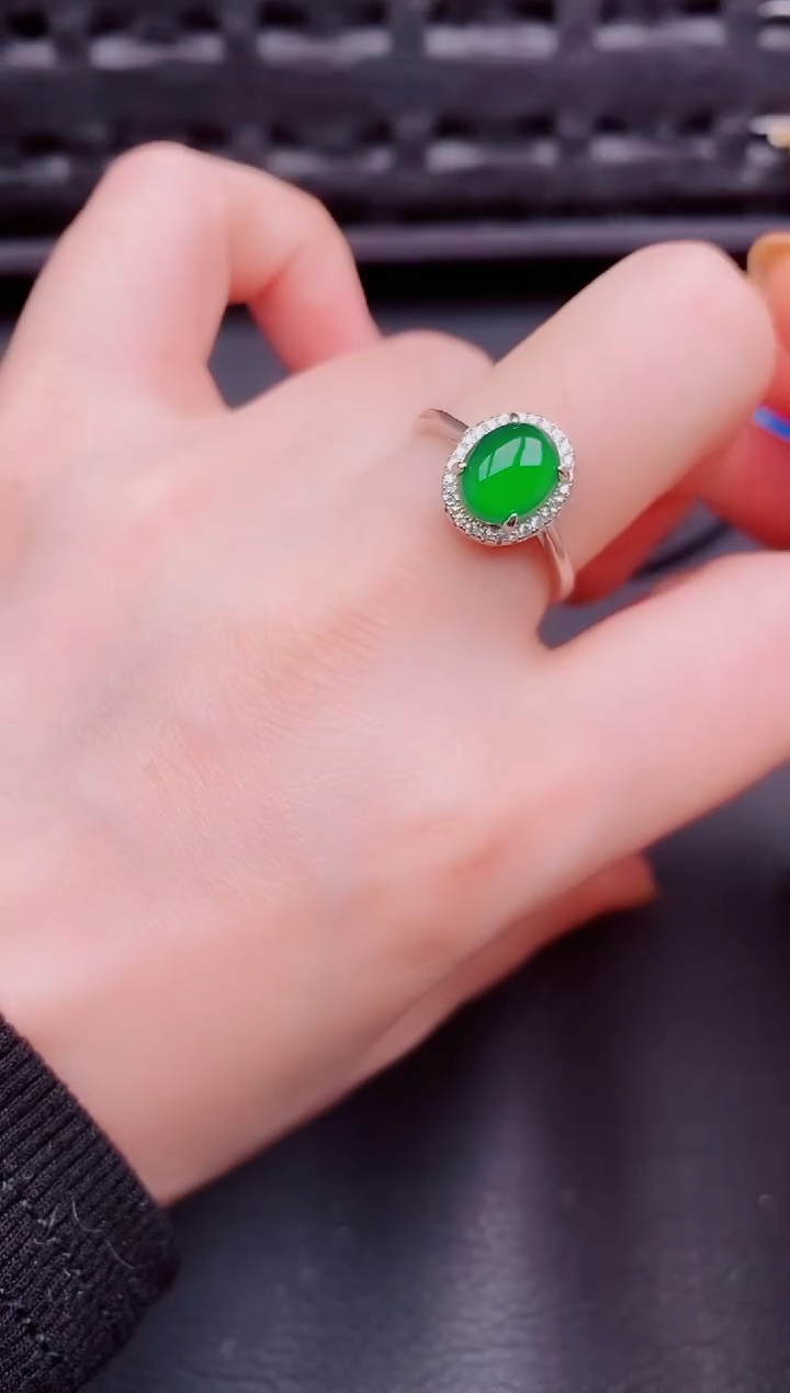 【闪购商品】翡翠戒指银S925镶嵌天然a货翡翠449