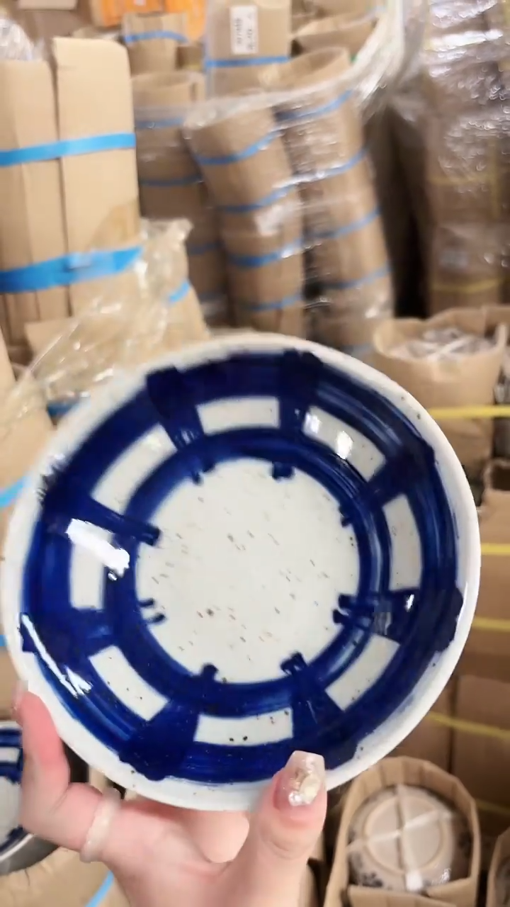 陶瓷蓝十草纹深盘17cm两个