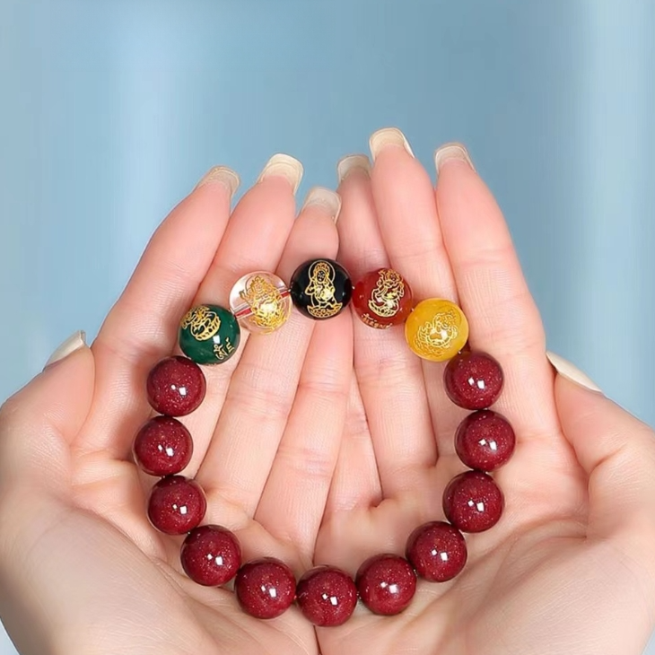 含辰砂工艺品【产业协会】“五路财神”男女朱砂手串10mm+ESCX143