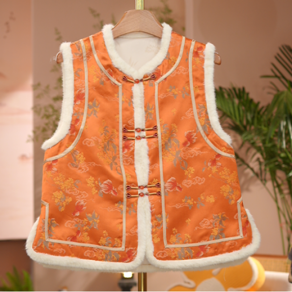 《 鲤与花-棉马夹》2025年秋冬新款简约提花高级感气质加厚双面穿