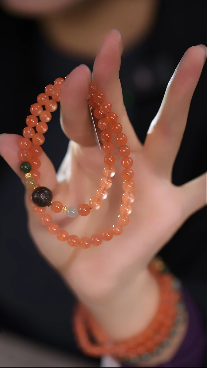 【闪购商品】南红玛瑙手串银S925镀金镶嵌南红双圈手串