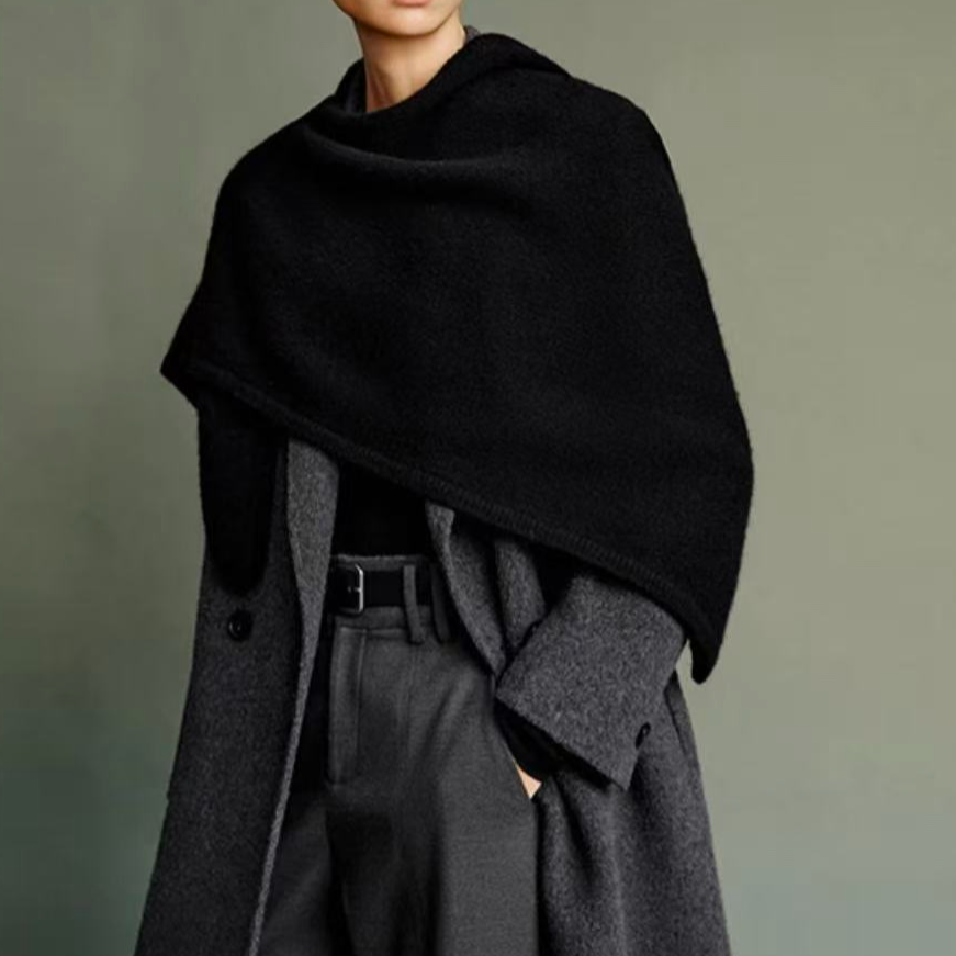 艾家女保暖单色围巾披肩围脖黑色长款秋冬684108A