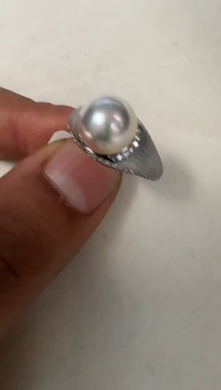 银S925镶嵌戒指海水珍珠戒指