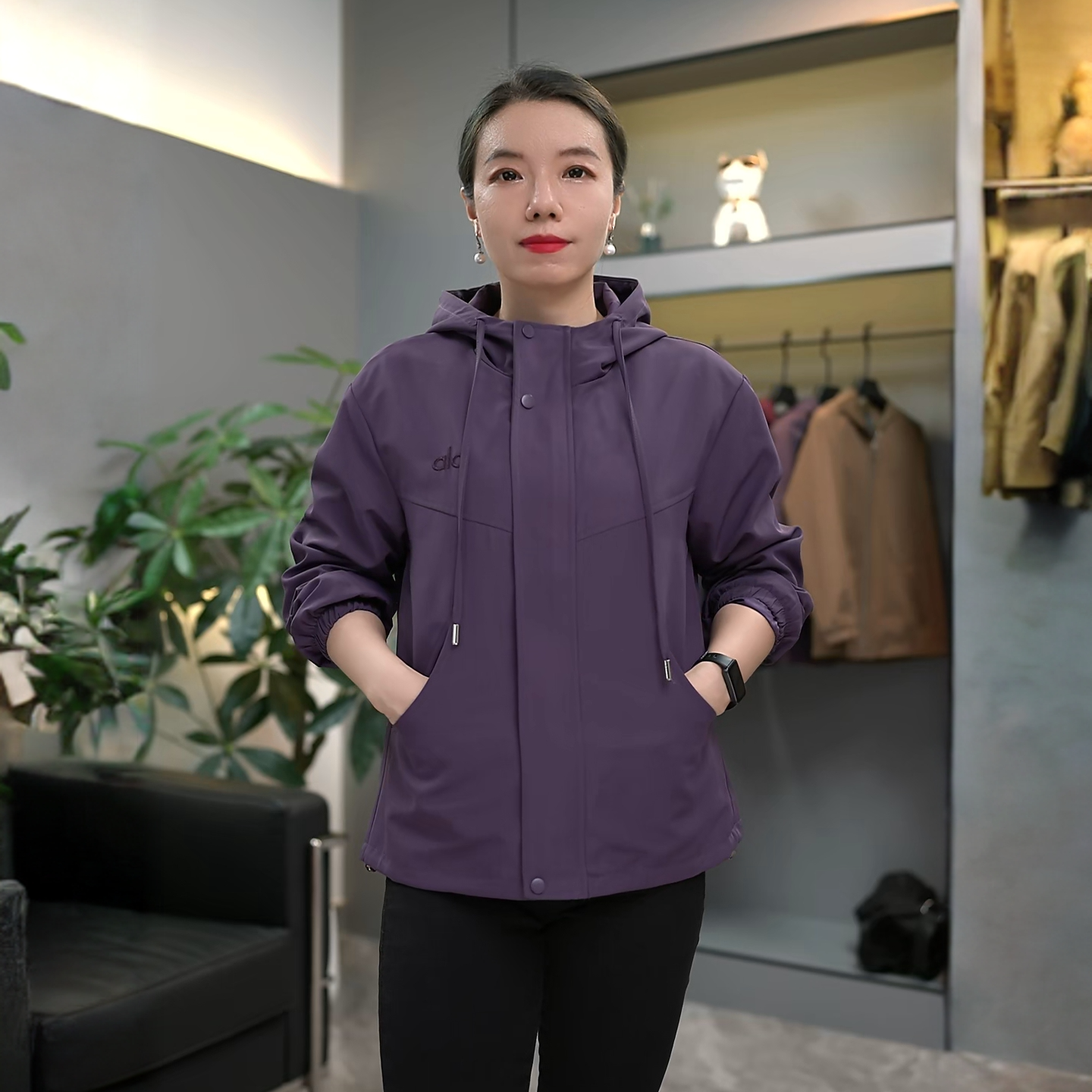 宽松型女士女常规款短款户外中长款短外套中老年女装连帽上衣