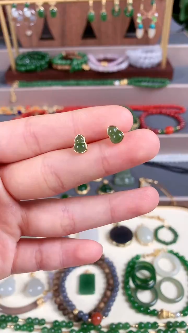 银S925镶嵌和田玉耳饰2