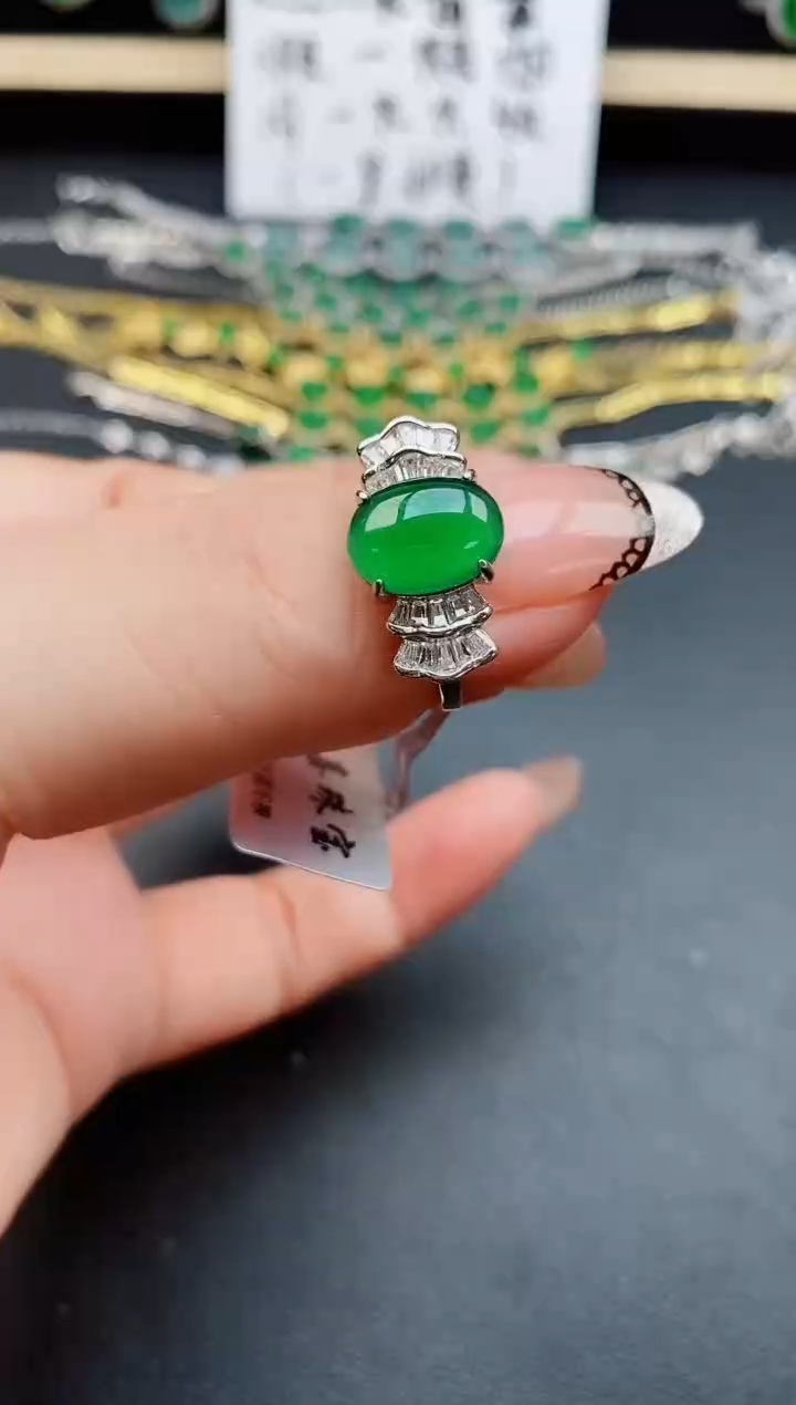 翡翠戒指银S925镶嵌5805