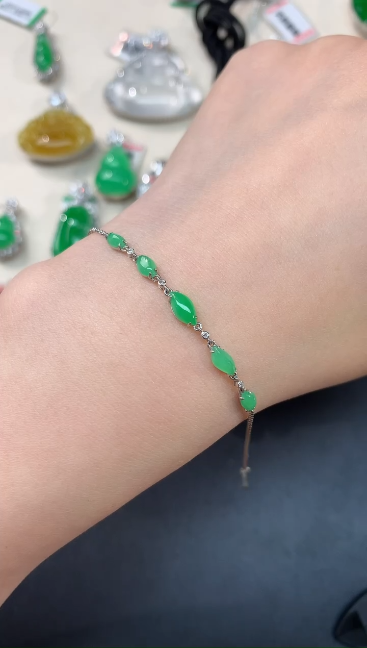 【闪购商品】翡翠手链18K金镶嵌A185|3980