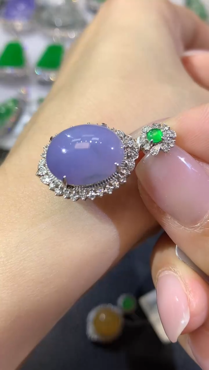 【闪购商品】翡翠18K金镶嵌吊坠(不含链)D33 紫货有一定色差