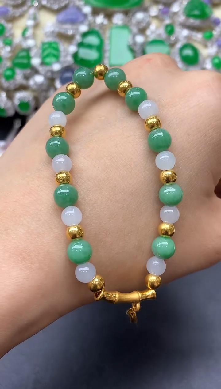 足金镶嵌手链翡翠476-中国好珍宝