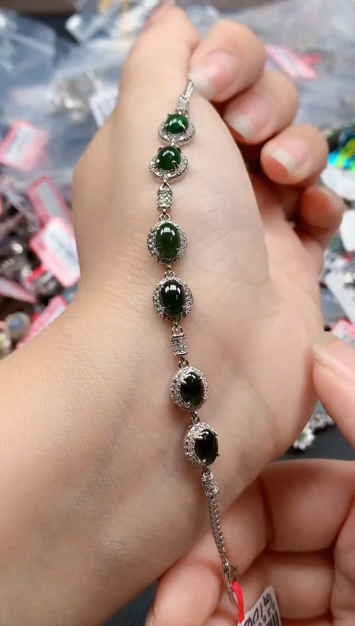 银S925镶嵌戒指翡翠天然A货缅甸翡翠