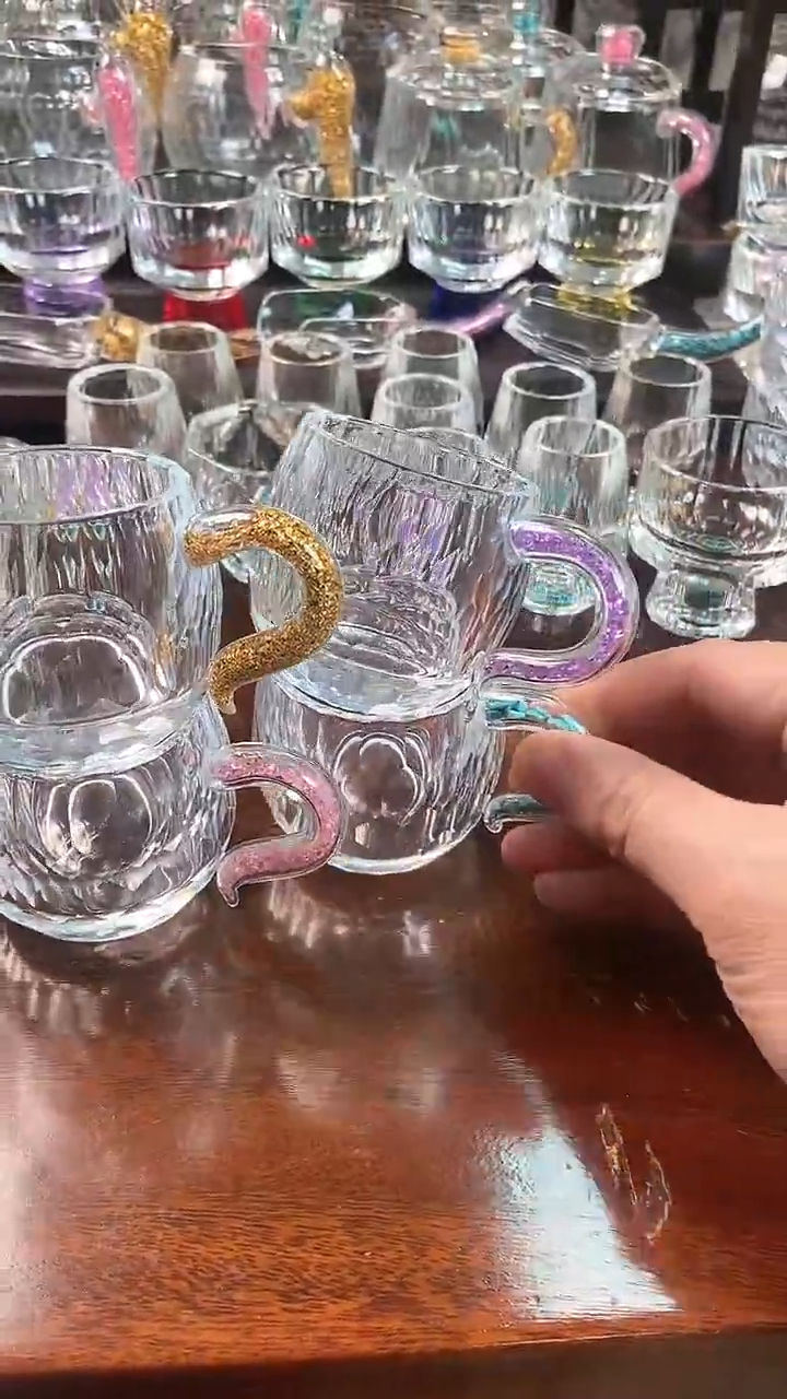 【闪购商品】玺宴水晶弯把小茶碗金箔粉钻绿松石紫罗兰