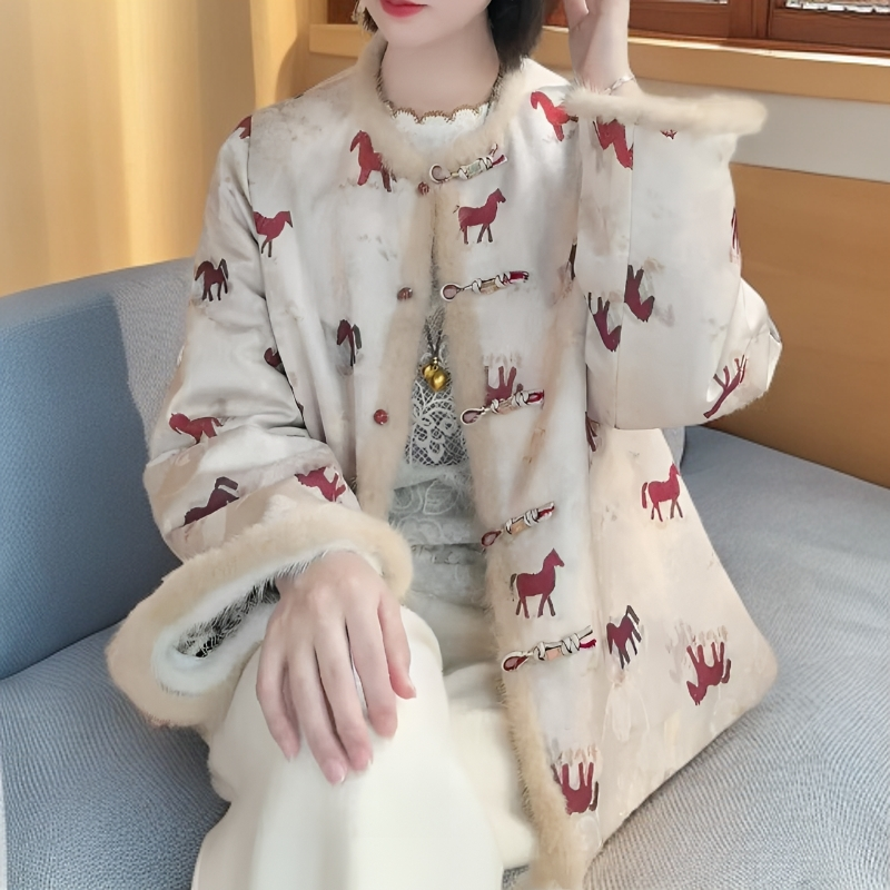 新中式人丝提花加棉女士短外套国风复古马到成功高端气质上衣2696