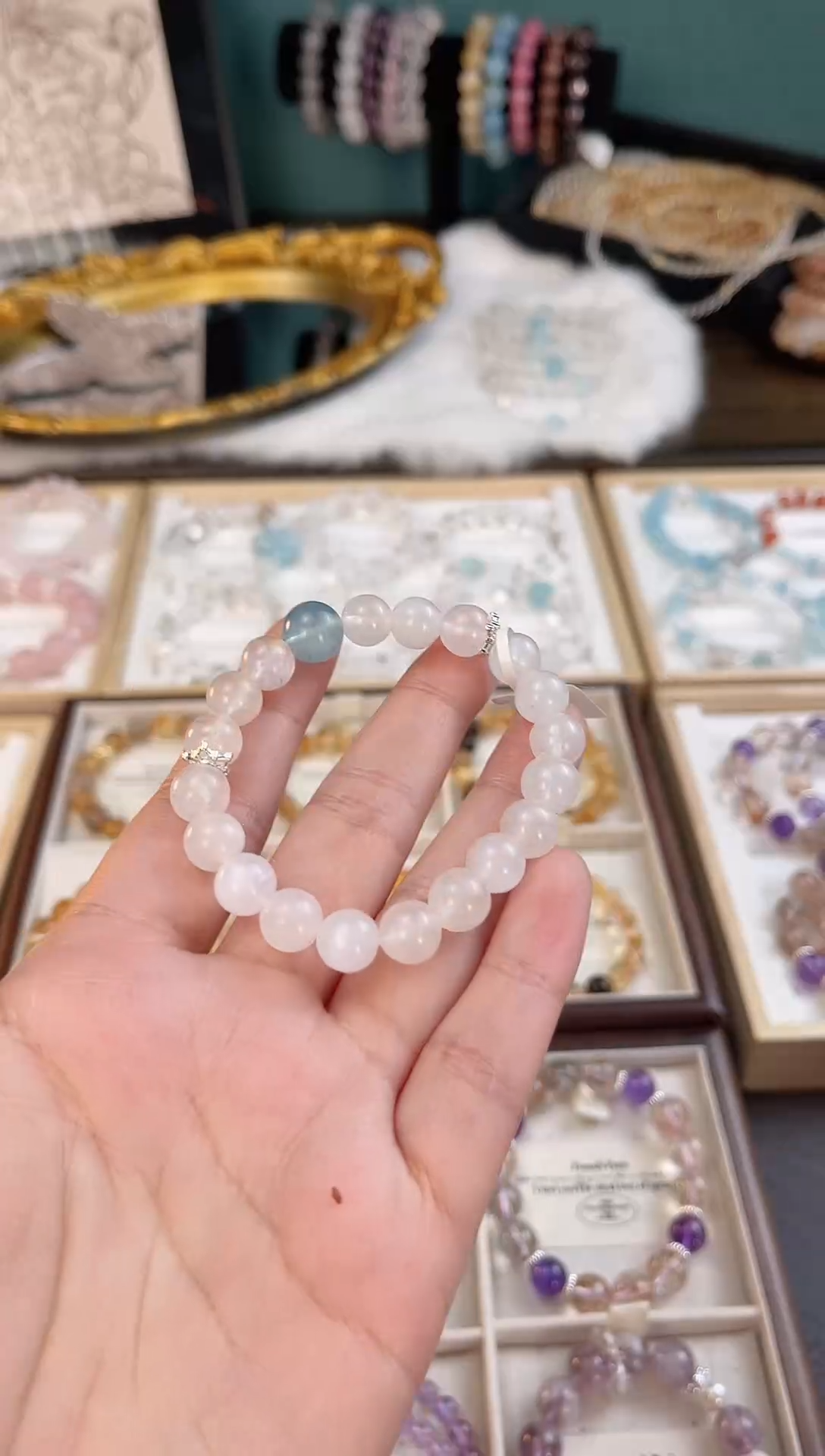 【闪购商品】水晶手串合金天然蓝月光+海蓝宝