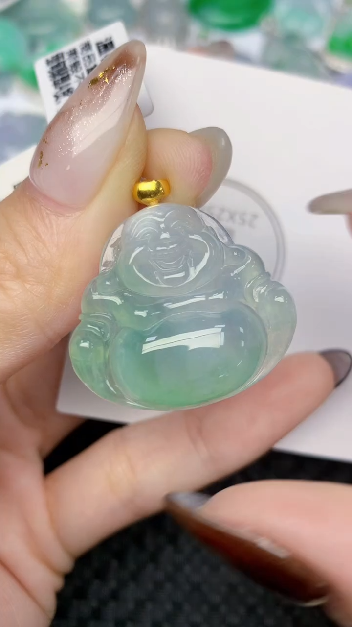 颈饰18K金镶嵌翡翠天然缅甸翡翠a货百元以上9元证书费自理