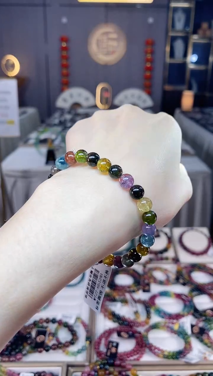 未镶嵌老矿碧玺色标多宝单圈手串6mm+碧玺dan多样性发货一条