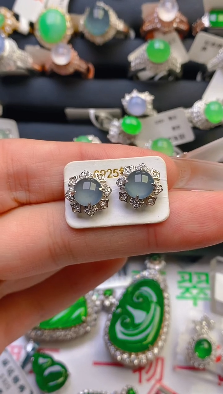 翡翠戒指银S925镶嵌天然