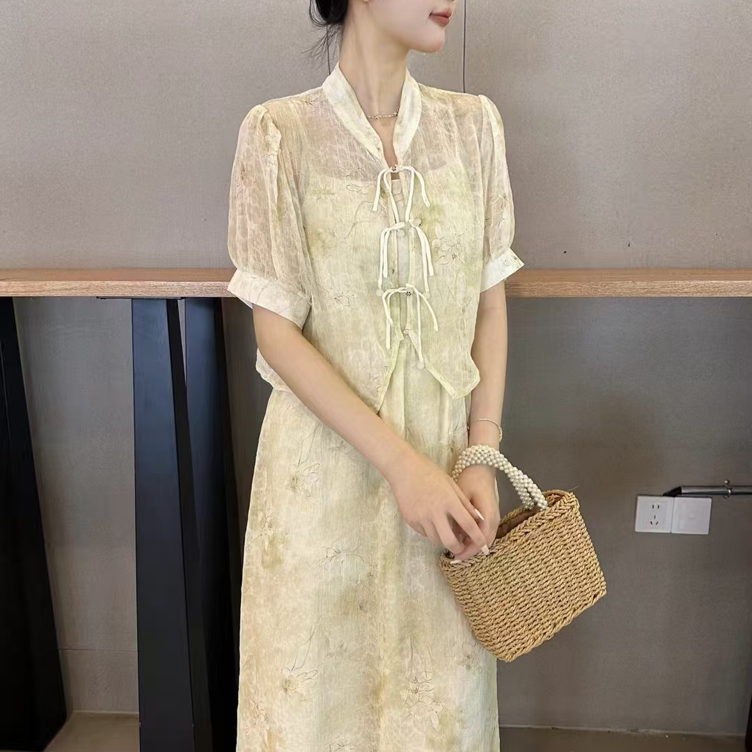 新中式时尚套装复古连衣裙少女风清凉感