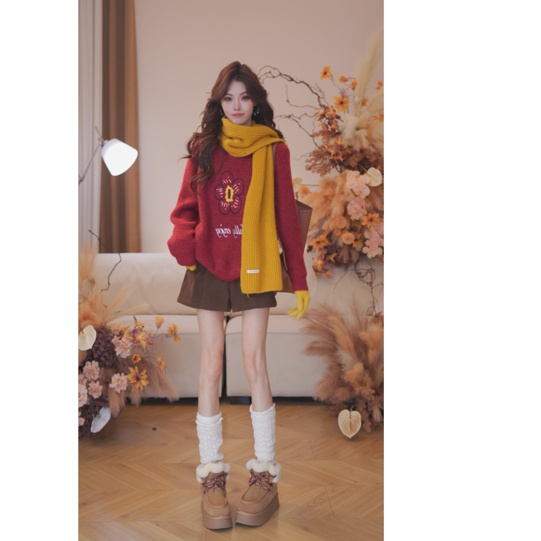 曾小咸 花朵红色毛衣韩版宽松百搭不挑人穿 ZA54MZA1982