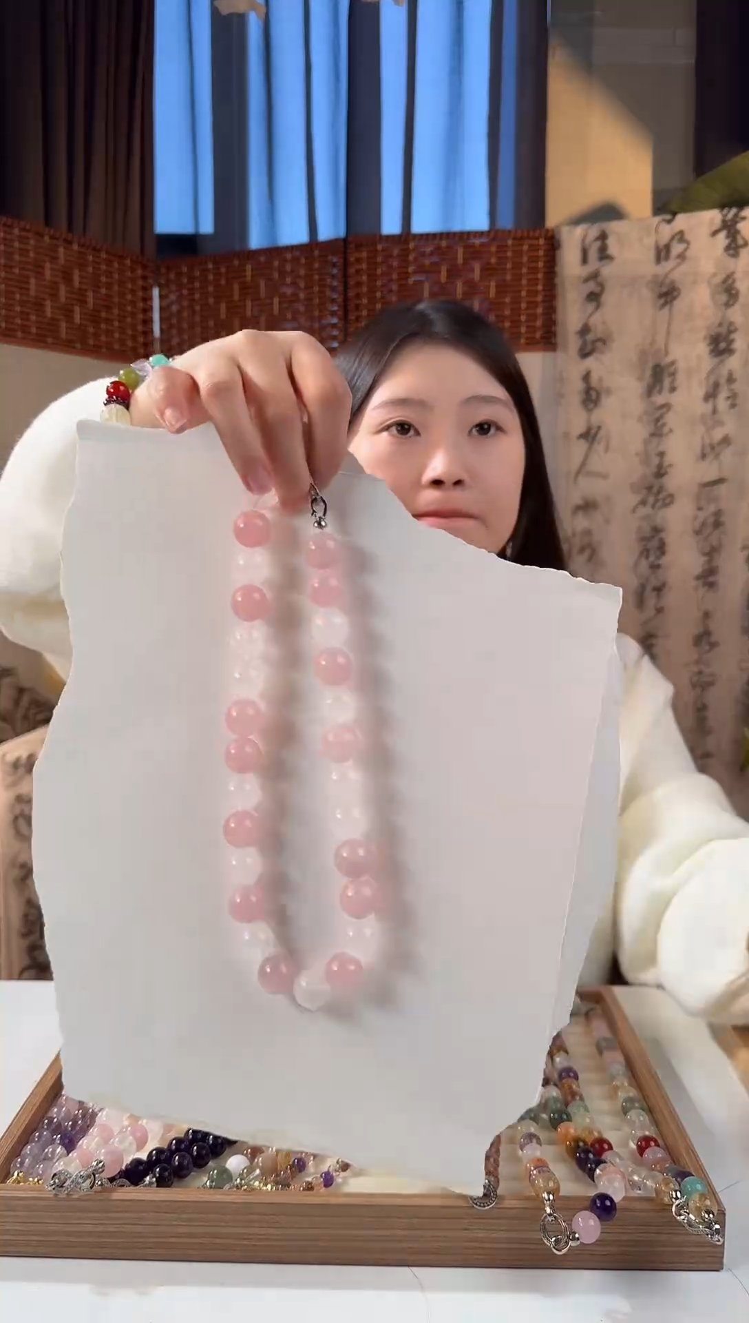 颈饰未镶嵌水晶16mm粉水晶白幽灵项链