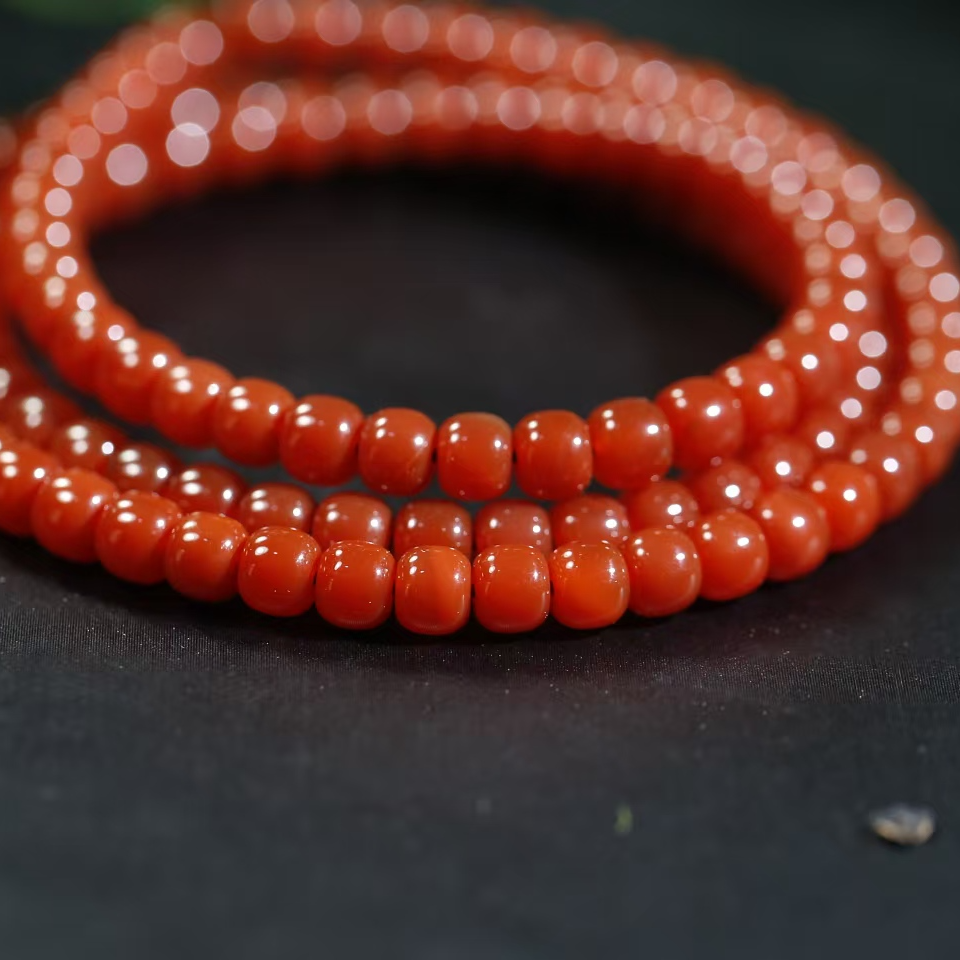 天然精品优质百搭时尚保山原矿南红玛瑙柿子锦老型多圈手链项链