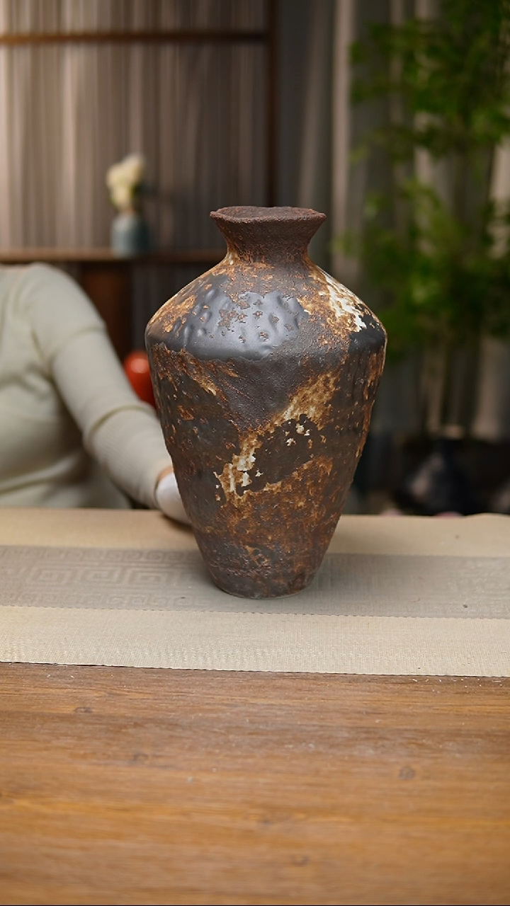 【闪购商品】陶瓷 花器诧寂棕高脚