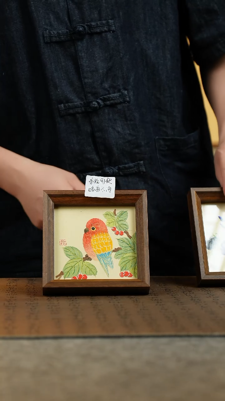 国画14*14纯手绘国风国画摆台